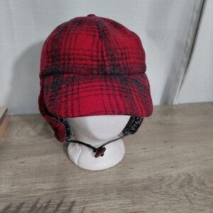 Eddie Bauer Buffalo Plaid Trapper‎ Hat Red Checker ear flaps Wool Blend  Sz S/M